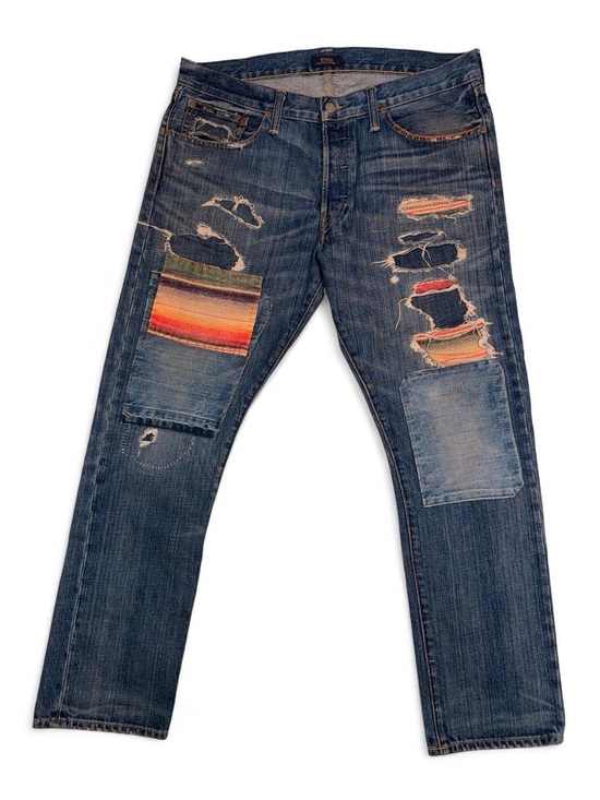 Polo Ralph Lauren Other - POLO Ralph Lauren Blue Distressed Jeans with Colorful Patchwork 34x30